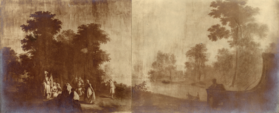 206872 Afbeelding van een geschilderd behang tegen een lange wand in één van de vertrekken in het huis Kromme ...